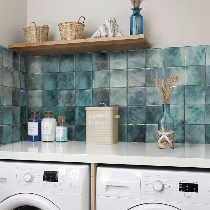 Smart Tiles Peel and stick backsplash, Zellige Teal Green, 9"x9" | 5 Pack (2.65m²), Glossy, Heat And Moisture Resistant, Low VOC, Kitchen/Bathroom, Perfect For Rental Dress, Made In Canada - Image 9