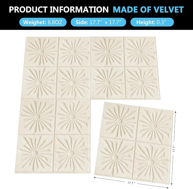 3D Wall Panels Peel and Stick Wall Panels for Interior Wall Decor | Modern Velvet Soundproof Self-Adhesive Art Acoustic Wall Panels for Living Room, Bedroom, TV Background 17.7"x17.7" 12-Piece - Image 9
