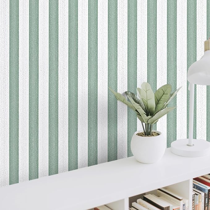 Green Stripe Peel and Stick Wallpaper A Set of 15.7" x 1181" Green and White Self-Adhesive Wallpaper Removable Waterproof Contact Paper for Cabinets,Bedroom,Nursery,Accent Wall - Image 4