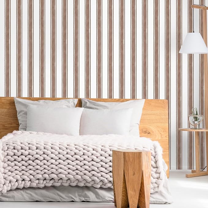 Affrolling Striped Peel and Stick Wallpaper 15.75"x118.11",Brown | Watercolor Self Adhesive Contact Paper, Removable for Bedroom Cabinet Furniture, Cute Decor for Nursery Craft Room DIY - Image 5