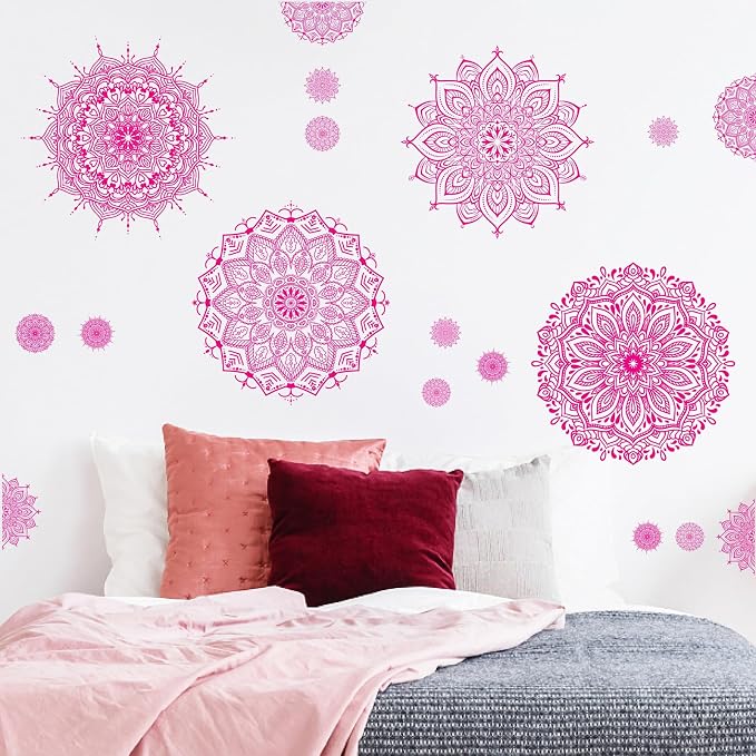 Large Mandala Wall Sticker Peel and Stick Pink Lotus Flower Wall Decals Mandala Floral Window Clings Stickers Modern Headboard Decor Mandala Wall Art Decal for Bedroom Living Room Yoga Decoration - Image 2