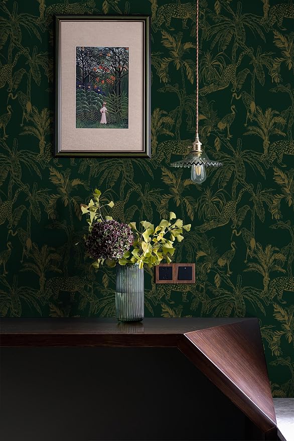 Heroad Dark Green Peel and Stick Wallpaper Boho Contact Paper 17.3"x393" Jungle Wall Paper Removable Self Adhesive Cheetah Wallpaper for Bedroom Living Room Cabinet Waterproof Bathroom Vinyl Roll - Image 9