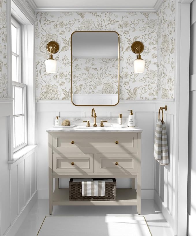 Floral Peel and Stick Wallpaper Boho Beige Contact Paper Neutral Farmhouse Vintage Wall Paper Removable Self Adhesive Wallpaper Bedroom Cabinet Bathroom Waterproof Vinyl Roll 17.3" x 78" - Image 5