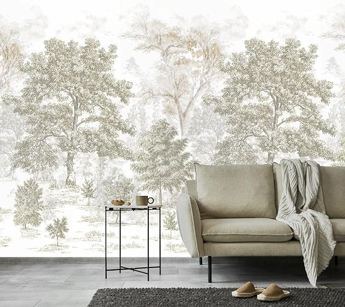 Beige Forest Peel and Stick Wallpaper Tree Landscape Wall Murals | 173"x108", Self Adhesive Canvas, for Bedroom Living Room Bathroom, Seamless, No overlapping - Image 3