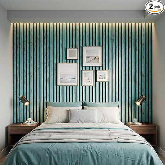 Wood Slat Acoustic Panels, 2 PCS 94.5"x12.6" (16.5ft²) 3D Wall Panels, Interior Wall Decor Noise Cancelling, 3D Fluted Sound Absorbing Panel for Office,Home,Theater,Studio (Turquoise) by TREKATLAUTO