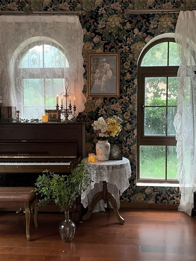Dimoon Vintage Wallpaper Peel and Stick Archival Dark Green Floral Wallpaper 17.3"x78.7"Flower Leaf Retro Contact Paper for Bedroom Thicken Waterproof Self Adhesive Wall Paper Removable Vinyl Roll - Image 2