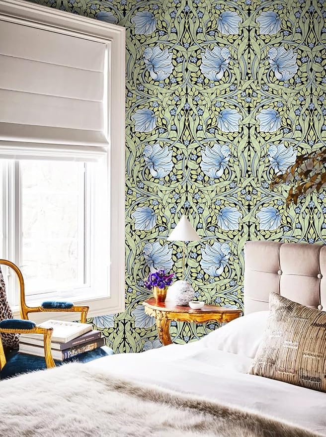 HAOKHOME William Morris Peel and Stick Wallpaper Floral Blue Wall Paper | Textured Renter Friendly Removable Wall Paper Vintage Botanical Vine Bathroom Bedroom Stick on Contact Paper 17.3in x 9.8ft - Image 4