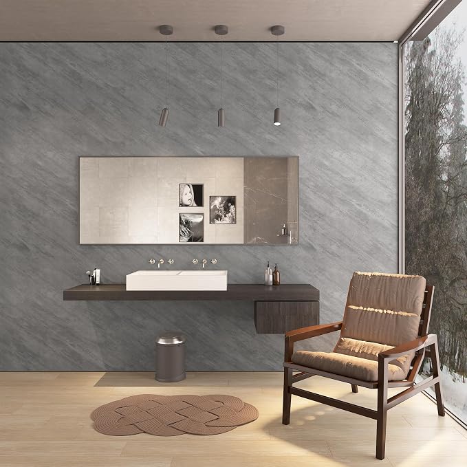 3yecao 16"×354" Faux 3D Grey Concrete Wallpaper Peel and Stick Thick Gray Concrete Contact Paper Matte Textured Removable Cement Wallpaper Stickers for Bedroom Bathroom Basement Gym Walls - Image 8