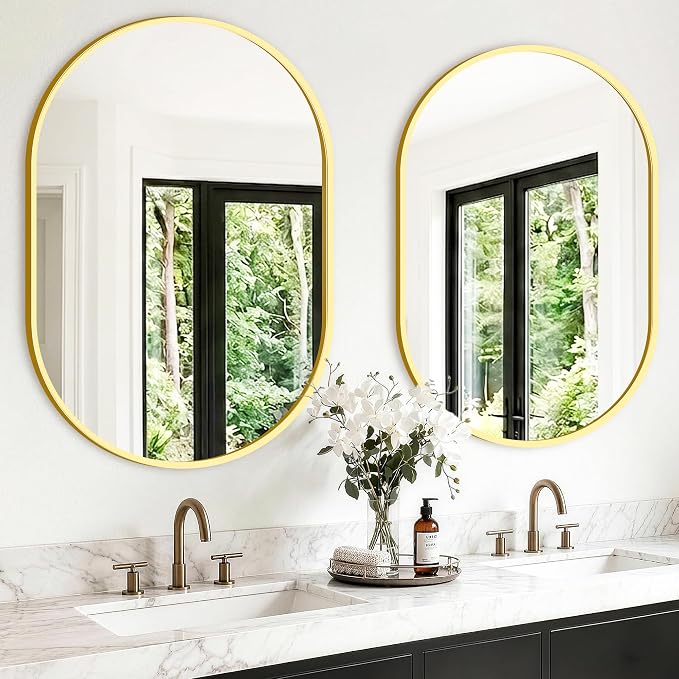 Oval Bathroom Mirror, 2 Pack 24"x36" Gold Vanity Mirror for Over Sink by TRAHOME