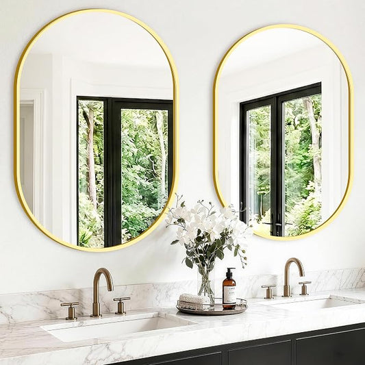 Oval Bathroom Mirror, 2 Pack 24"x36" Gold Vanity Mirror for Over Sink by TRAHOME