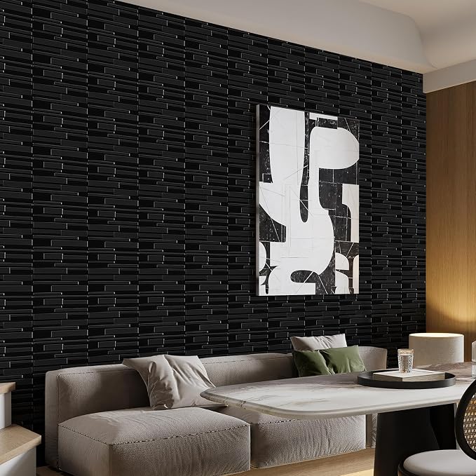 Heikki 30 Pack 3D Wall Panel for Interior Wall Décor, PVC Flower Textured Wall Panels for Living Room Bedroom Hotel Office, 11.8"x11.8", Double-Sided Tape (Black-SY) - Image 7
