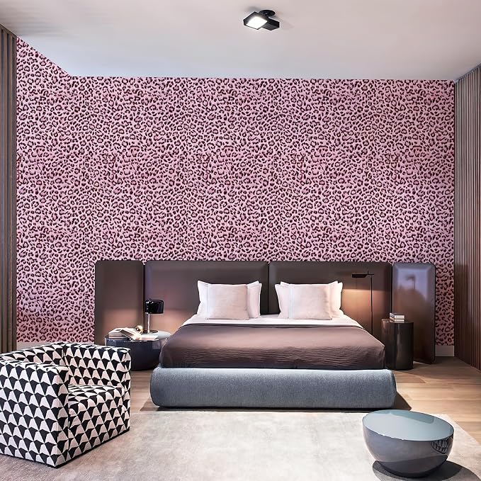 Leopard Print Peel and Stick Wallpaper, Waterproof Removable Self Adhesive Textured Wall Paper, Black and Pink Unique Funky Cheetah Contact Paper for Bedroom and Bathroom 480"X17.3"(57.6 sq. ft) - Image 5