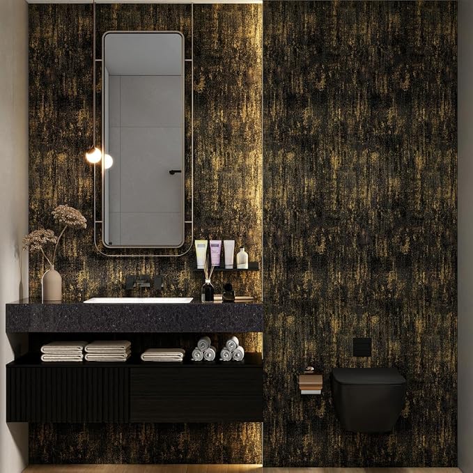 Arthome Black Gold Peel and Stick Wallpaper 17" x 120" | Covers 14.1 sq ft.Removable Contact Paper,Ideal for Nightstands,Cabinet Doors or Small Bedroom Accent Walls - Image 5