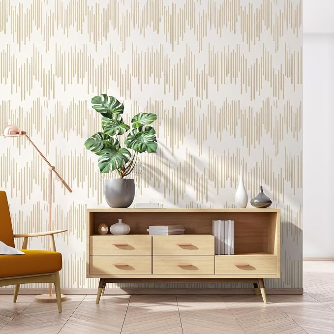 WENMER Beige Wallpaper, Modern Peel and Stick Wallpaper, Striped Wall Paper, 17.7''×394'' Beige Geometric Wall Paper for Bathroom Cabinets Kitchen - Image 7