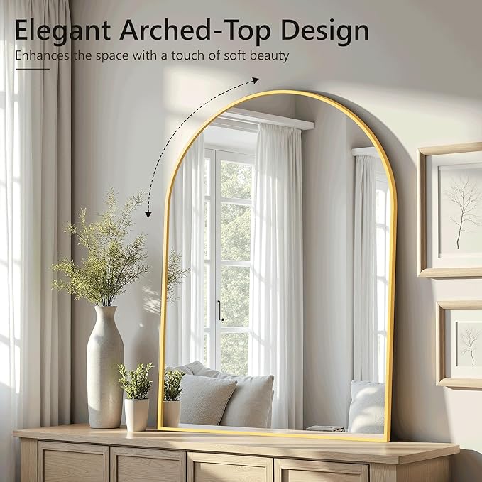Arched Bathroom Mirror for Wall, 30" x 20" Metal Frame Vanity Mirror, Gold - Image 4