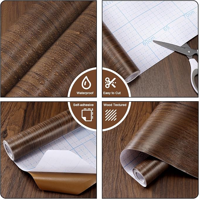 Vinjiasin Dark Wood Contact Paper Peel and Stick Wood Grain Wallpaper Self Adhesive Wall Paper for Countertop Removable Rustic Wood Grain Wallpaper 17.7"x 120" - Image 4