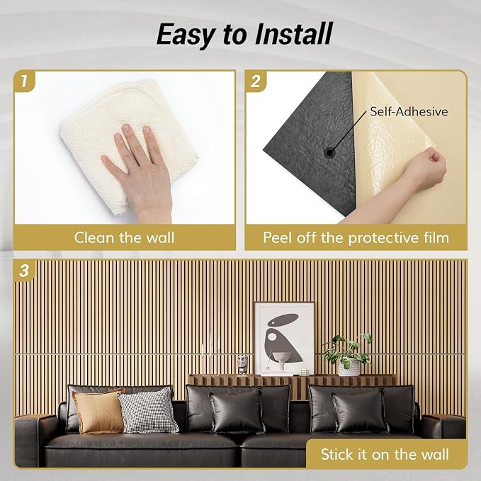 TONOR Dual-Layer Thickened Acoustic Wall Panels Self Adhesive, 4 Pack 47.2"x23.6"x0.72" High Density Large Sound Proof Panels for Walls, Peel and Stick Wall Panels for Interior Wall Décor, Oak - Image 6