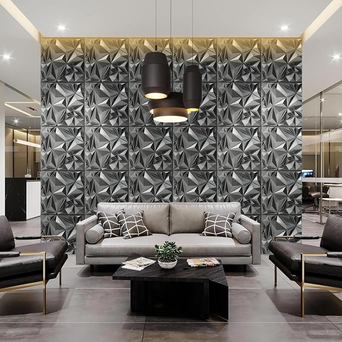 STICKGOO Diamond 3D Wall Panels, Brushed Silver,19.7"x19.7" | Decorative Wall Panels for Interior Wall Decor, PVC Accent Wall Panels, For Living Room Bedroom, Cover 32.4 Sq.Ft - Image 2
