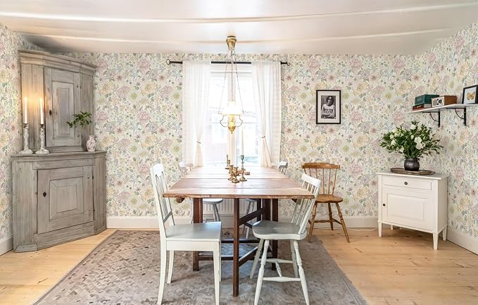 Dimoon Peel and Stick Wallpaper Floral Pink Contact Paper Cottage Wallpaper Modern Boho Farmhouse Removable Renter Friendly Waterproof Wall Paper for Cabinets Kitchen Botanical Vinyl 197" x 17.3" - Image 6