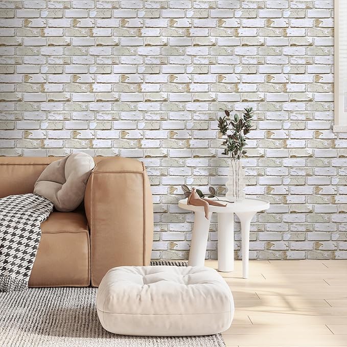 COMSTICKC 3D Faux Brick Wall Panels Peel and Stick, 10 Pcs 11.8" x 11.8" | Retro White, Not Real Brick, Small Size, Ultra-Light PVC Sticker, Fake Brick Decorative Tiles for DIY Decor, Cover 9.7 sq ft - Image 7