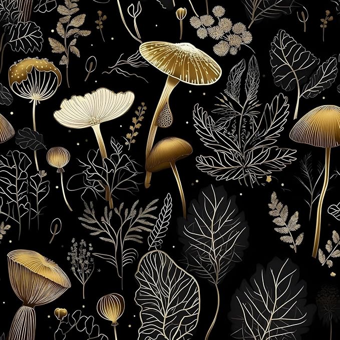 Laatse Dark Mushroom Wallpaper Peel and Stick 17.5" x 197",Black Gold | Self Adhesive/Removable/Waterproof/Thick Vinyl Contact Paper for Bathroom Bedroom Shelf Cabinet Drawer,Prepasted,Easy Peel by Laatse