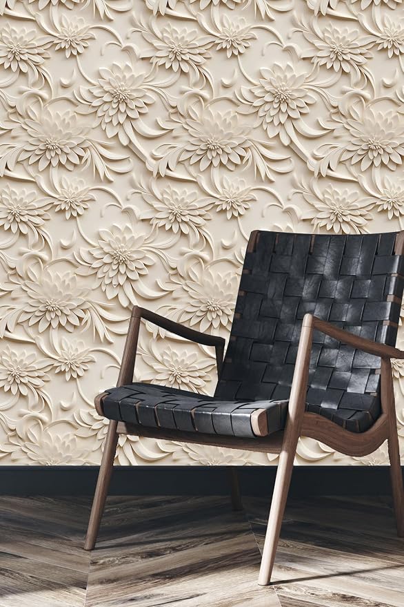 Peel and Stick Wallpaper Light Brown Scroll Floral Feature - Image 6