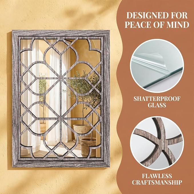 Set of 2 19x26 Inch Large Brown Shatterproof Rectangular Wall Mirrors, Boho Rustic Farmhouse Vintage Accent Mirrors for Living Room Bedroom Entryway Dining Room & Home Decor - Image 4