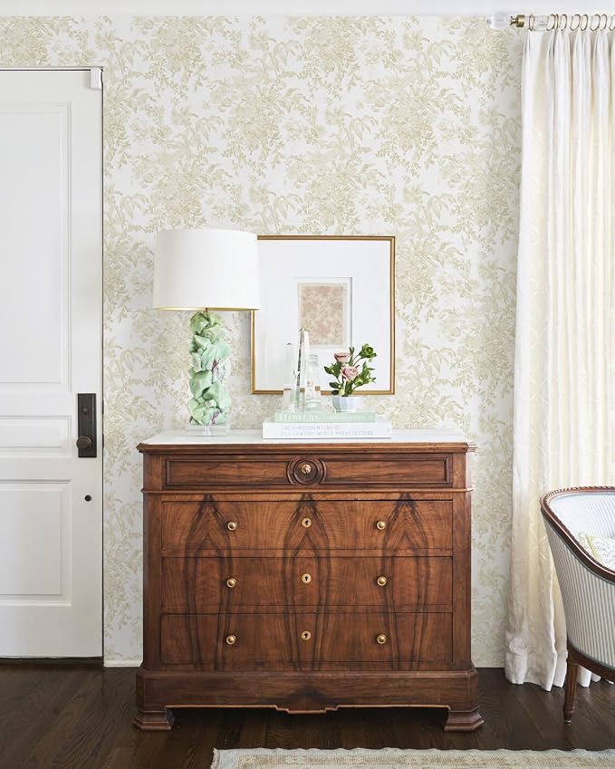 Heroad Beige Floral Wallpaper Peel and Stick Wallpaper 17.3''x385'' | Flower Contact Paper Removable Wall Paper for Cabinets Bedroom Bathroom Stick on Walls Papel Tapiz para Pared - Image 5