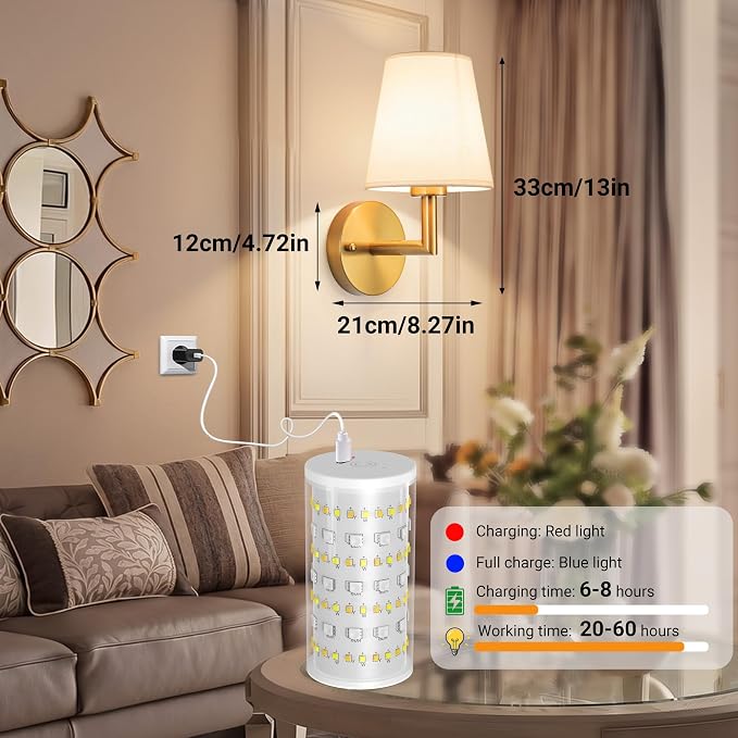 Nekhung Battery Operated Wall Sconce, Peel and Stick Sconces Set of 2 | Wireless Adhesive Stick On Wall Sconce, 10000mAh Rechargeable RGB Bulb with Remote, No Drill Wall Light for Bedroom Decor - Image 9