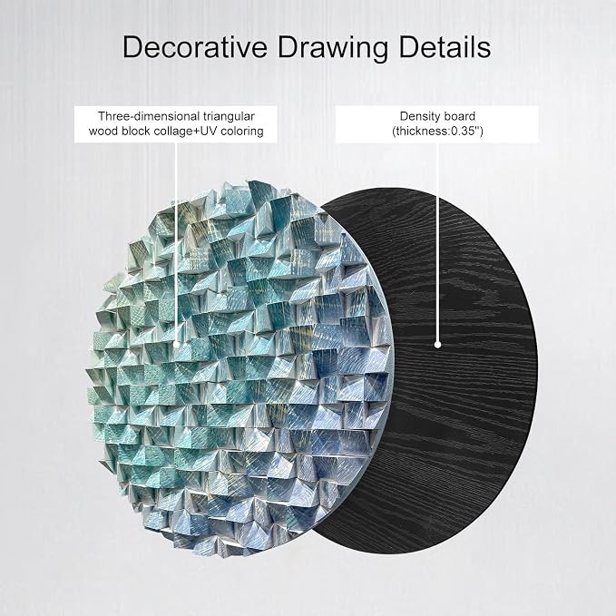 LIUZEYUE - Large blue-green-gold patterned triangular wooden block wall art piece. Modern living room eye-catching wooden decorative item 31.5" - Image 4