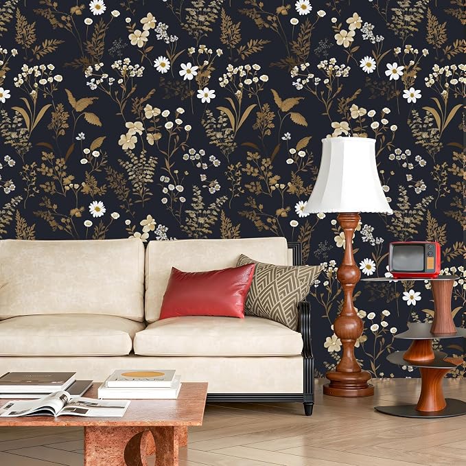 Laatse Floral Leaf Vintage Wallpaper Peel and Stick 17.5"x78.7", Dark Gold | Self Adhesive/Removable/Waterproof/Thick Vinyl Contact Paper for Bathroom Bedroom Shelf Cabinet Drawer,Prepasted,Easy Peel - Image 4