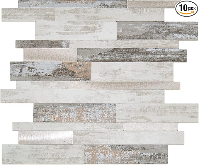 KASARO Peel and Stick Marble Backsplash Tile, 10 Sheets, Collage Marble with Printed Stone Pattern, Self-Adhesive Wall Tile for Kitchen, Bathroom, Fireplace, RV (11.8” x 14”) by KASARO