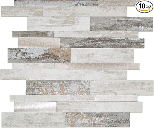 KASARO Peel and Stick Marble Backsplash Tile, 10 Sheets, Collage Marble with Printed Stone Pattern, Self-Adhesive Wall Tile for Kitchen, Bathroom, Fireplace, RV (11.8” x 14”) by KASARO