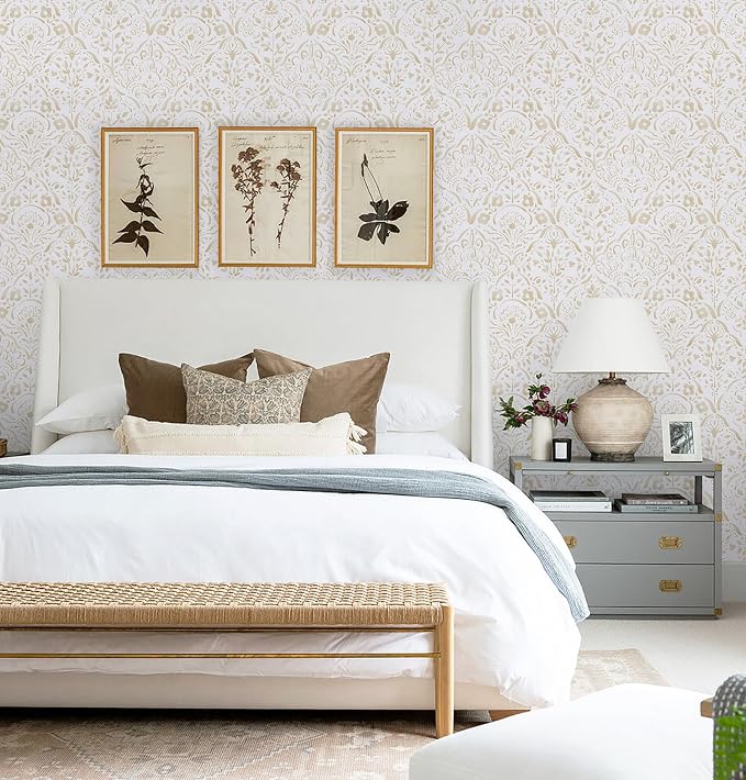 Dimoon Boho Peel and Stick Wallpaper Beige Brown Floral Contact Paper Vintage Damask Watercolor Wall Paper 78.7''x17.3'' Textured Removable Stick On Wallpaper for Bedroom Bathroom Kitchen Decor Vinyl - Image 3