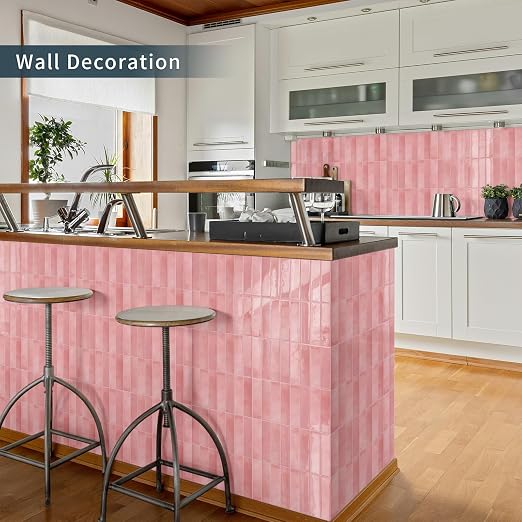 10 Sheets Upgraded Thicker Design Subway Tile Peel and Stick Backsplash | 12”×12”Self Adhesive Wall Tiles Stick on Back Splash for Kitchen,Bathroom,Camper(Pink) - Image 7