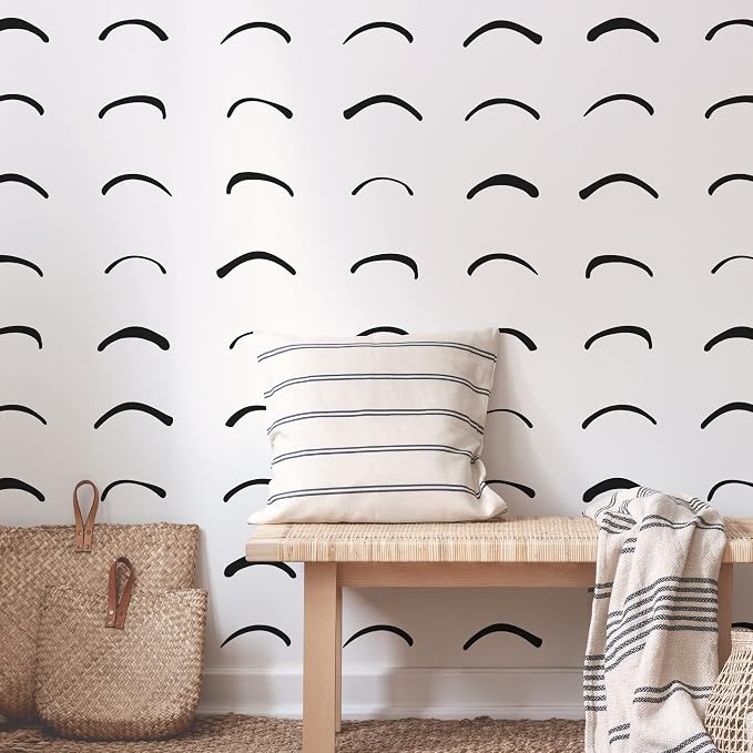 Black Curved Stripe Abstract Wall Decal, Boho Farmhouse Wall Decor | 180 matte black wavy strips for a modern accent wall in minutes. Peel and stick for office, bathroom, living room, hallway. - Image 3