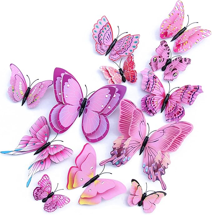 OPSEAM 3D Butterfly Wall Decor Butterfly Decorations Stickers with Magnets | 48 PCS Pink,12 Styles Double Layer Butterfly for Classroom Decoration,Locker Refrigerator, Reusable,Waterproof by Opseam