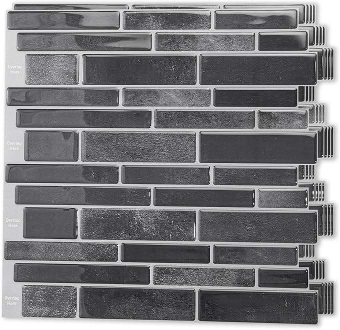 Art3d Marble Peel and Stick Backsplash, 10-Sheet, 12" x 12", Smoky Black | Lightweight, Self Adhesive, Moisture Resistant, Easy to DIY, Modern Style, for Kitchen, Bedroom, Ideal for New Home Buyers by Art3d