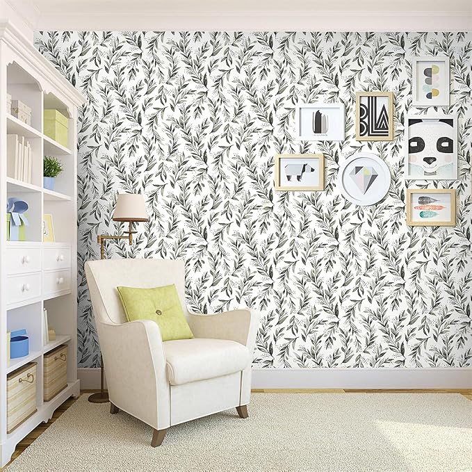 Livebor Green Leaf Peel and Stick Wallpaper Olive Leaf Contact Paper 17.7inch x 393.7inch Sage Green Wallpaper Peel and Stick Eucalyptus Farmhouse Wall Paper Neutral Self Adhesive Decorative Vinyl | Olive Leaf Peel and Stick Wallpaper Eucalyptus Farmho... - Image 8