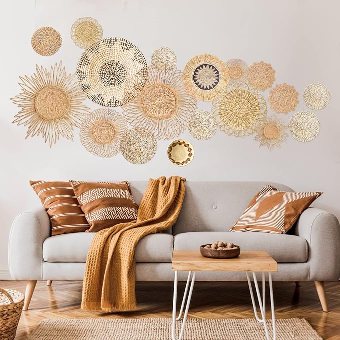 Glenmal 18 Pcs Boho Basket Wall Decals Round Wall Sticker Modern Decor Peel and Stick Decor Sticker Removable Boho Stickers Rustic Art for Bedroom Office, Stickers Only(Stylish Style) - Image 7