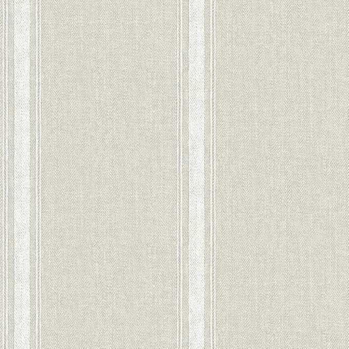 Chesapeake Linette Fabric Stripe Wallpaper, Light Grey, Prepasted, Washable, Strippable, 20.5 in x 33 ft by Chesapeake