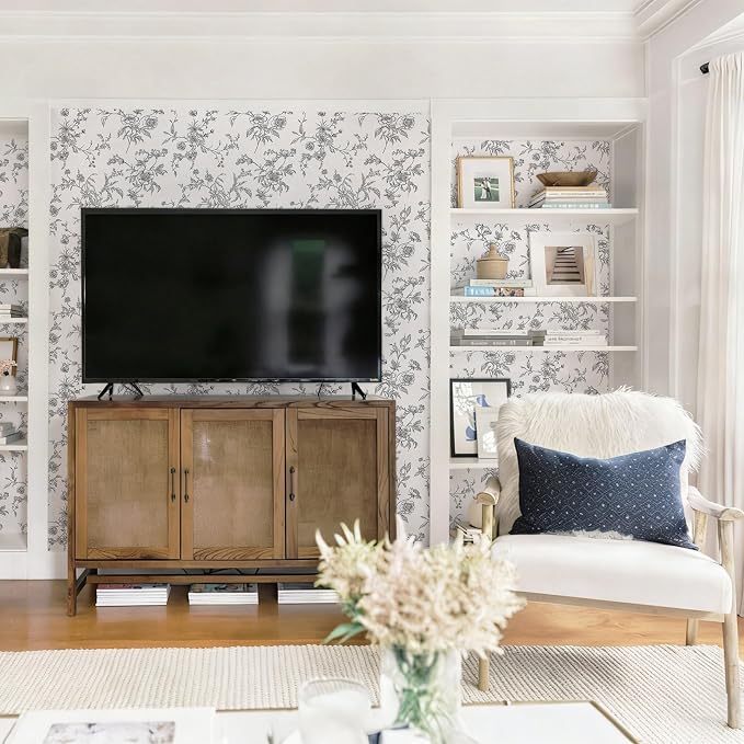 Ismoon Peel and Stick Wallpaper Floral Vintage Stick on Wall Paper Black and White Contact Paper for Cabinet French Textured Removable Self Adhesive Wallpaper Vinyl for Bedroom Wall Deco 17.3 x 78.7in - Image 7