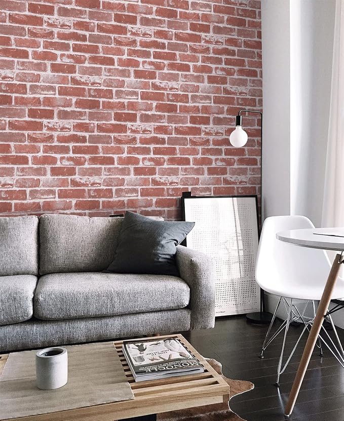 Timeet Textured 3D Brick Wallpaper Peel and Stick Wallpaper 17.7"×197" Self Adhesive Wallpaper Faux Brick Wallpaper Removable Wall Paper Home Living Room Halloween Christmas Decor DIY Red - Image 7