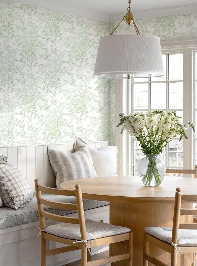Heroad Green Floral Wallpaper Peel and Stick Wallpaper Flower Contact Paper Removable Self-Adhesive Wall Paper for Cabinets Bedroom Bathroom Stick on Walls Papel Tapiz para Pared 17.3''x78.7'' - Image 5