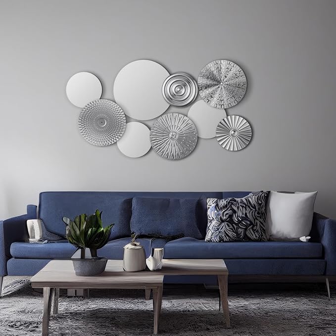 Blulu 9 Pcs Silver Mirror Wall Decor Metal Round Home Art Decor Decorative Modern Circle Mirror Wall Art Sculpture Hanging Decorations for Home Living Room Office - Image 5