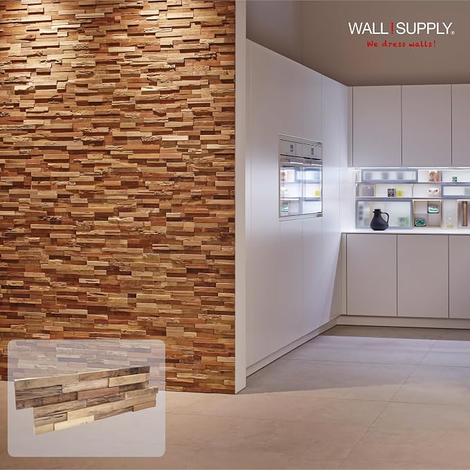 Wall!Supply 3D Wall Panels – Reclaimed Rustic Asian Teak Wood – Home Decor Wallpaper Alternative for Living Room, Bedroom & Office – Easy DIY Installation – 10 Pack, Covers 9.6 Sq Ft | Real Reclaimed Asian Teak, Wallpaper Alternative, Easy DIY Installa... - Image 3