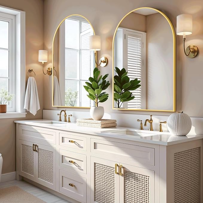 Arched Bathroom Mirror for Wall, 38" x 26" Metal Frame Vanity Mirror, Gold - Image 3