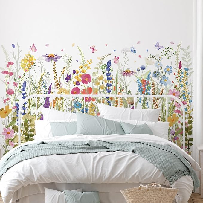 Zonon 6 Pcs Flower Wall Decals Peel and Stick Sticker, Wildflowers | Vinyl Removable Wall Stickers & Murals, Colorful Butterfly Wall Decals, Wildflower Decor for Bedroom, Living Room, Nursery - Image 4