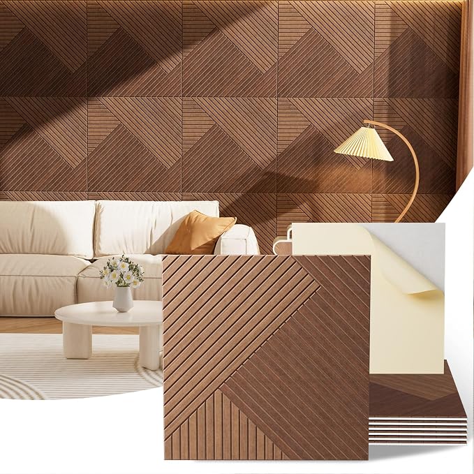 Acoustic Wall Panels, 6 Piece 23.62" X 23.62" Peel and Stick Wall Panels | High-Density Polyester Fiber Self Adhesive Soundproofing for Interior Wall Décor, Tri-Tone Chevron Weave by Vellorise