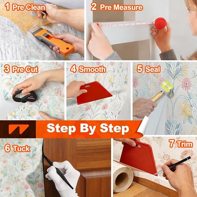 WRAPXPERT Wallpaper Tools, Smoothing Tool Kit for Peel and Stick Wallpaper/Contact Paper/Vinyl Backsplash Applying, with Squeegee Smoother, Seam Roller, Razor Scraper, Knife and Blades - Image 2